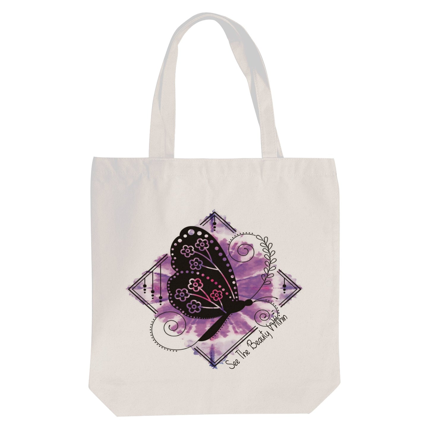 Canvas Tote Bag Purple Butterfly See Beauty Within Cotton Tote Bag (One Side Printing)