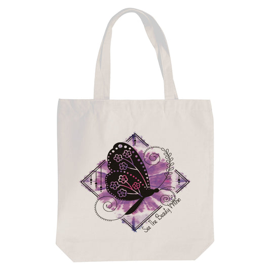 Canvas Tote Bag Purple Butterfly See Beauty Within Cotton Tote Bag (One Side Printing)
