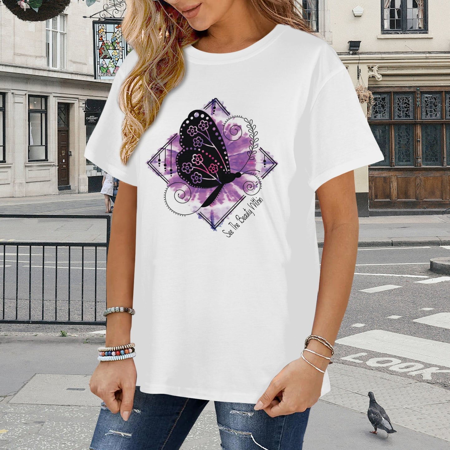 Purple Butterfly See Beauty Within Women's T-Shirt in USA Size (Front Printing) (Model T78)