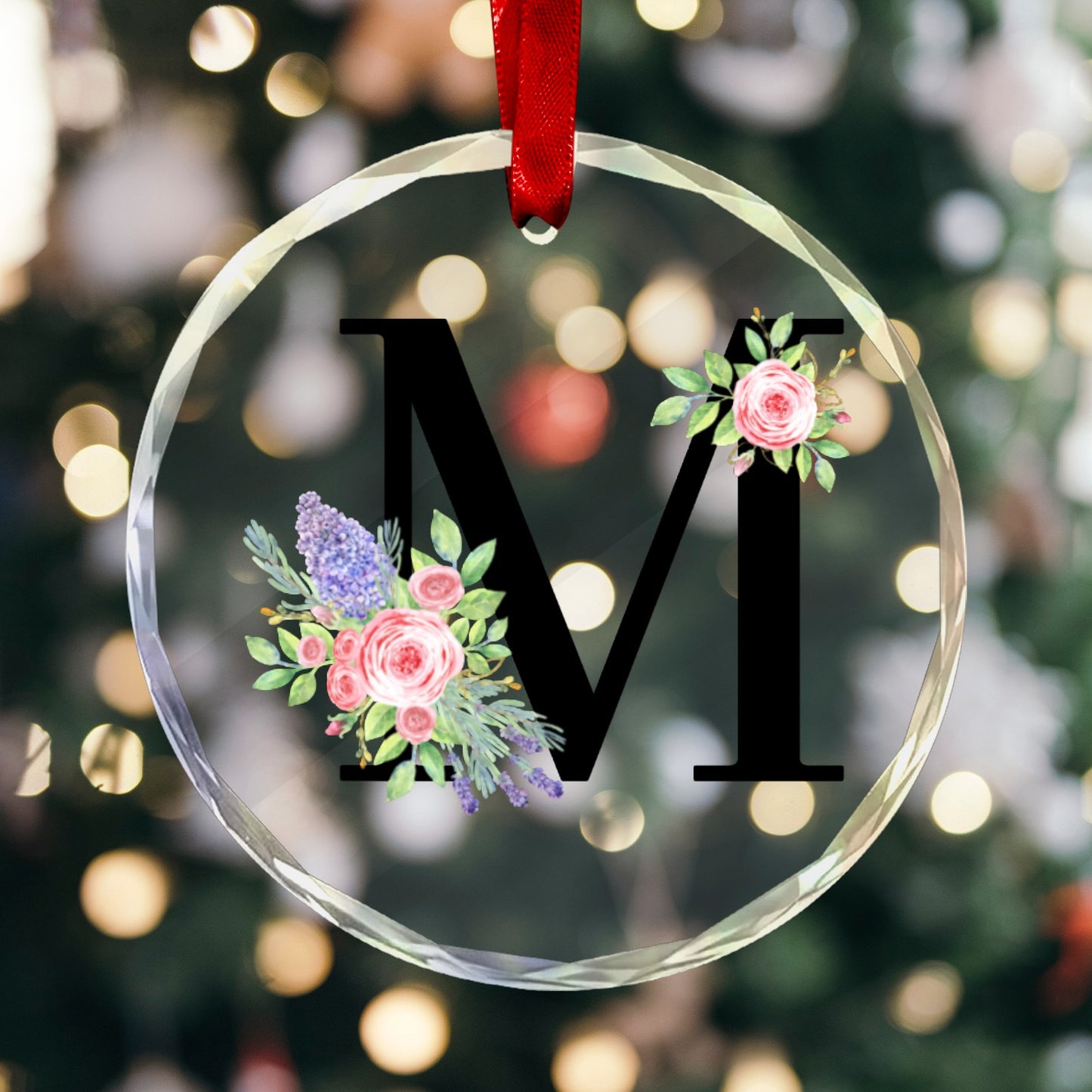 Monogram ornament "M" Round Crystal Glass Ornament-New