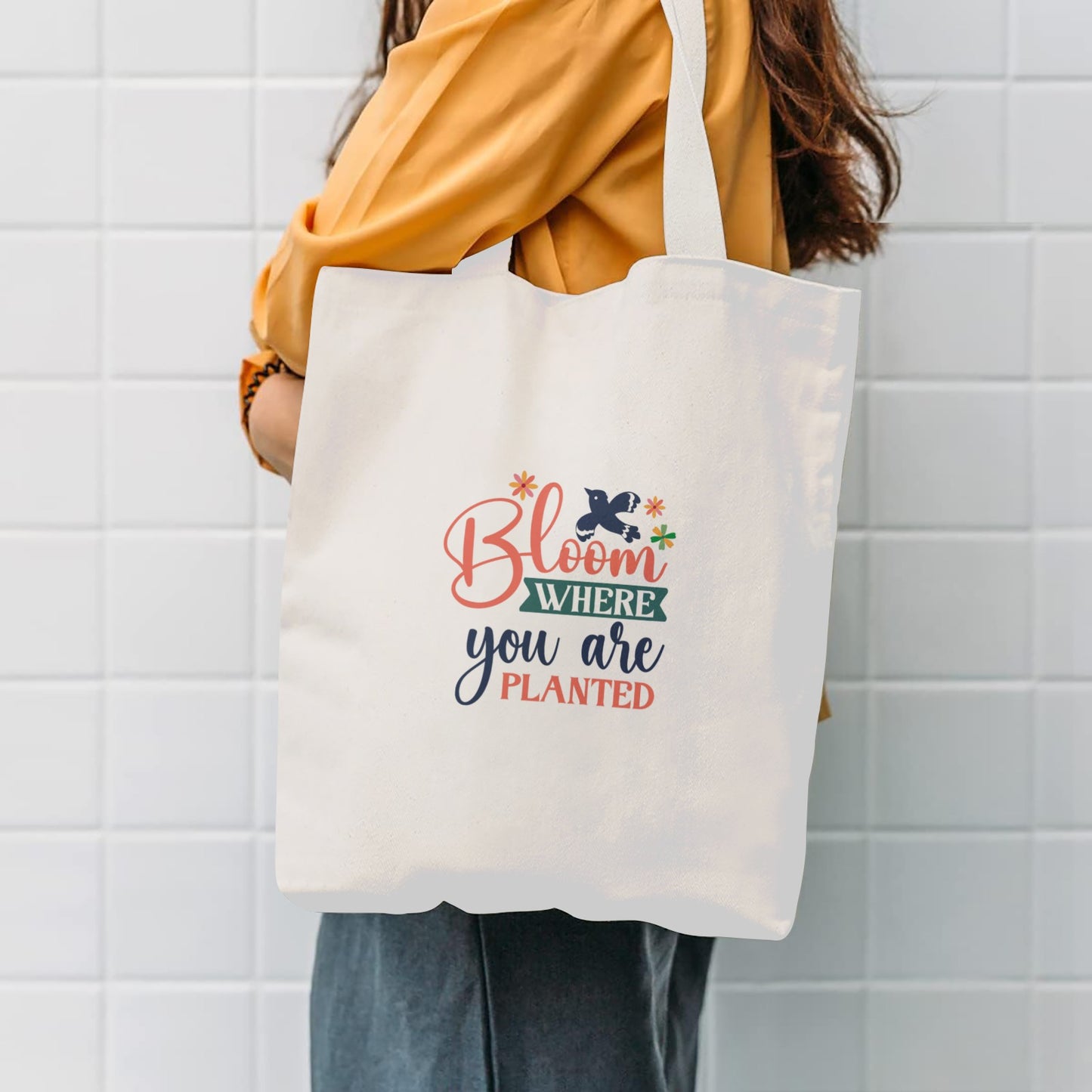 Flowers Bloom where you a re planted canvas bag Cotton Tote Bag (One Side Printing)