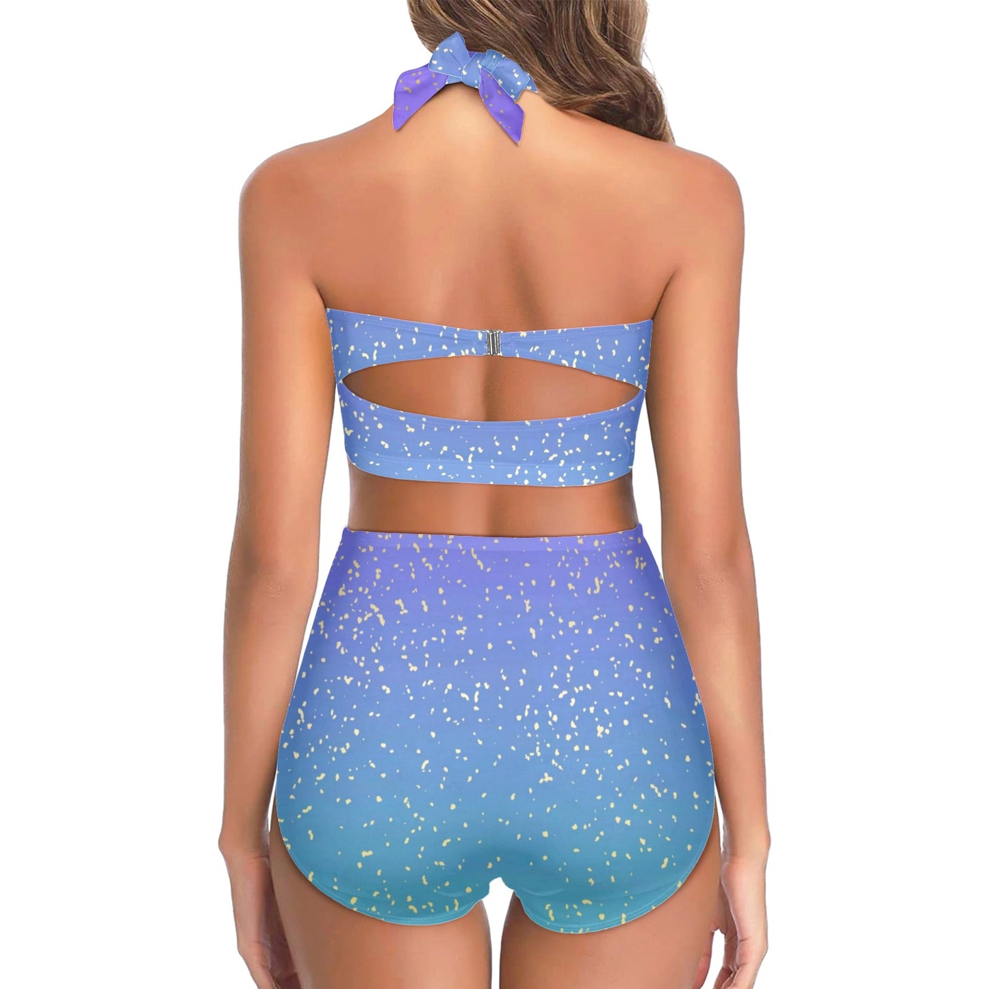 purple-blue gradient womens 2 piece swimwear Women's Halter Neck Gather Chest Bikini Swimsuit
