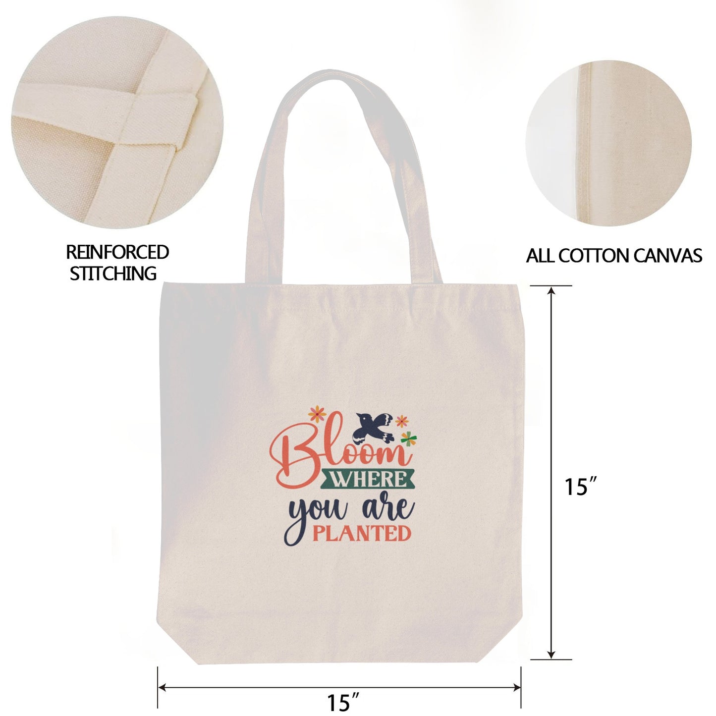Flowers Bloom where you a re planted canvas bag Cotton Tote Bag (One Side Printing)