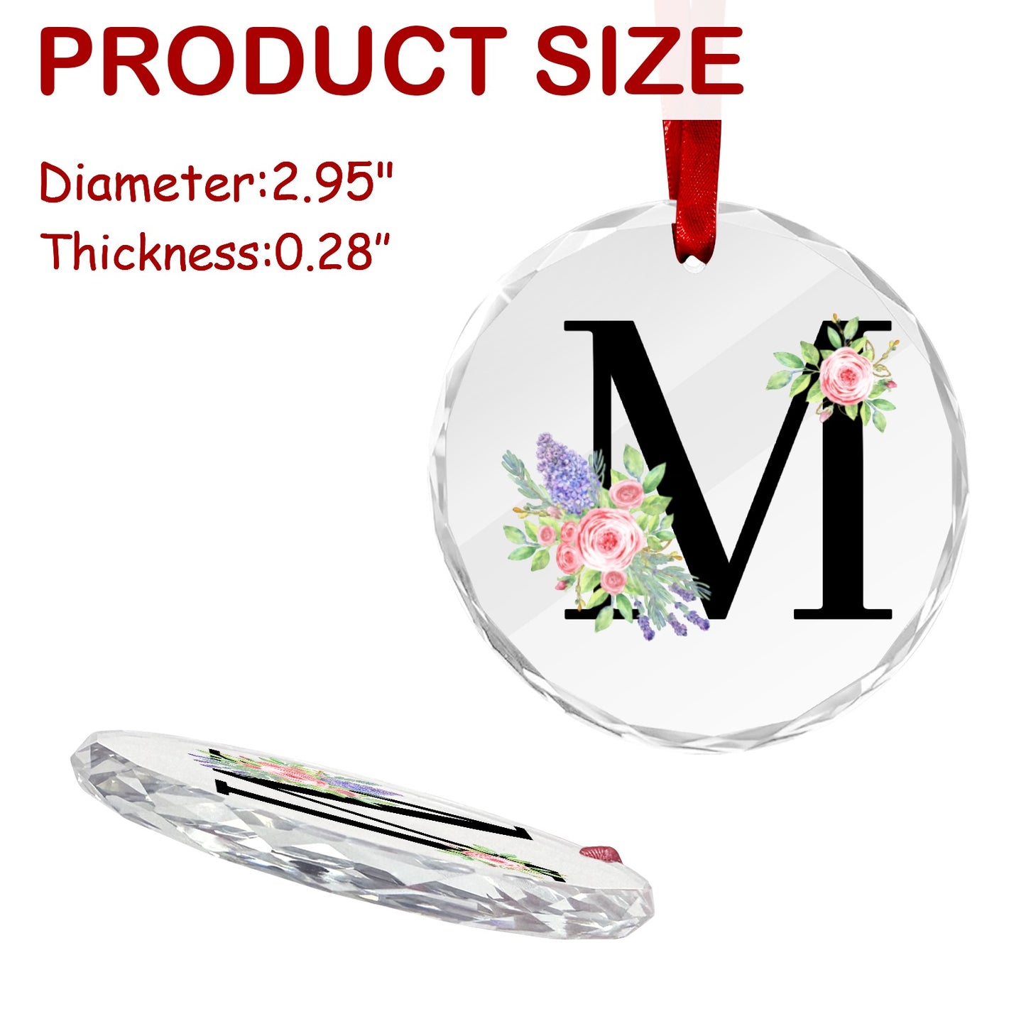 Monogram ornament "M" Round Crystal Glass Ornament-New