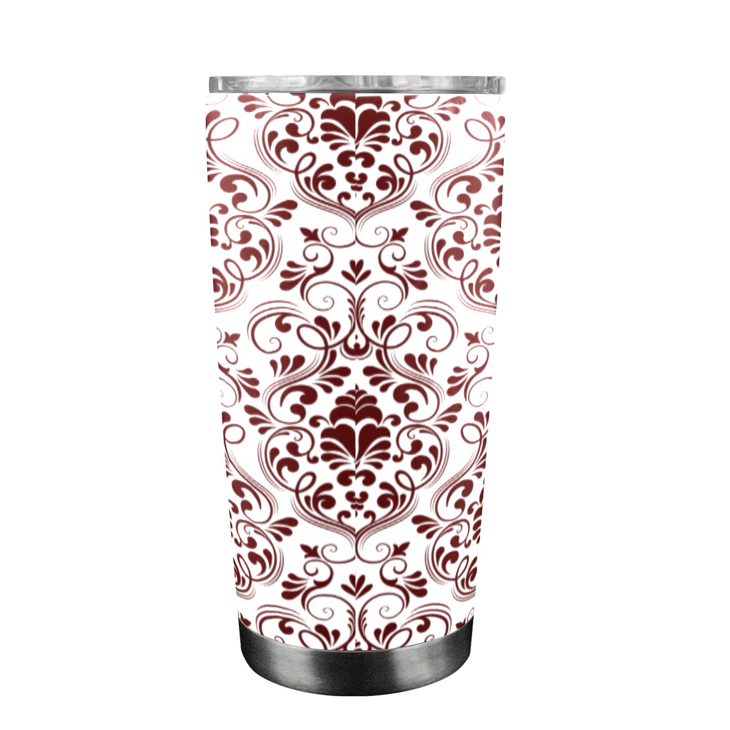 Garnet-maroon seamless-DamaskPattern 20oz Mobile Tumbler with Clear Slide Lid