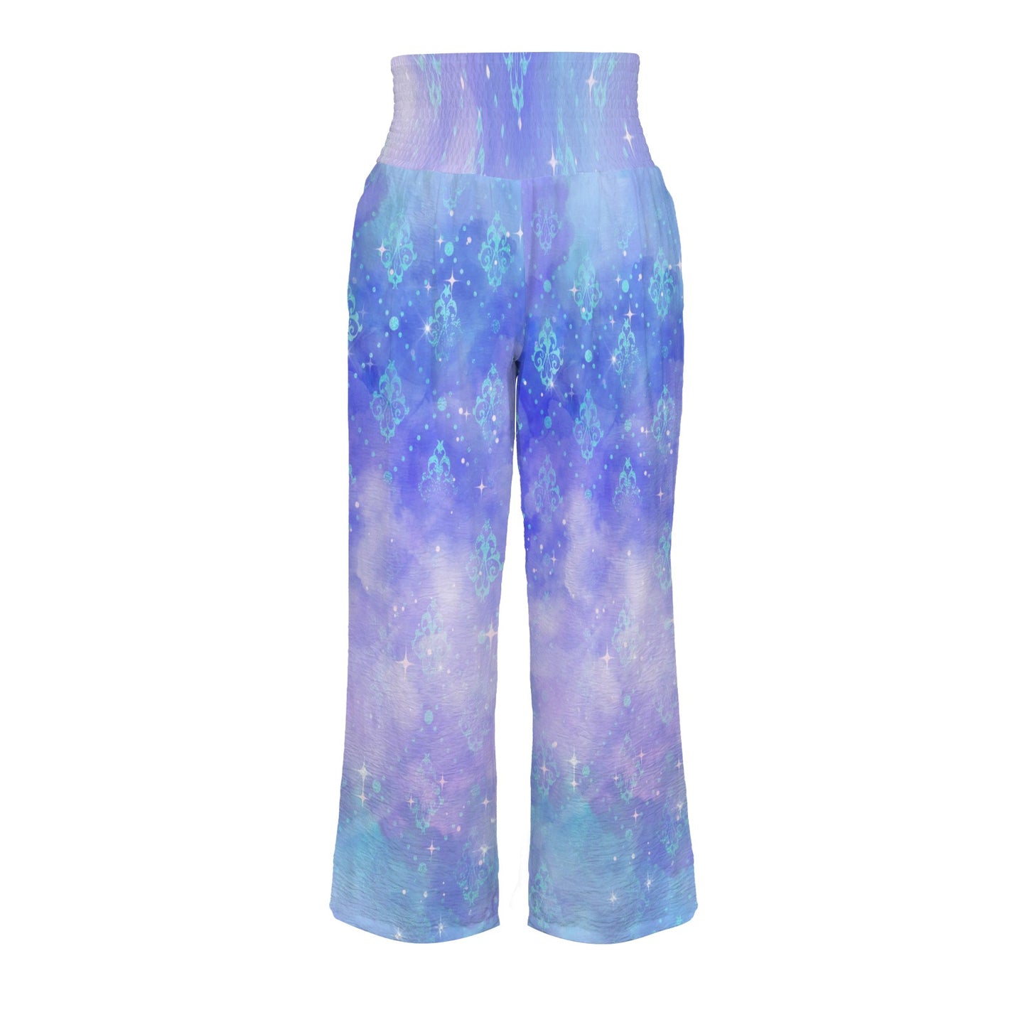MoonlightSerenade wide leg elastic waist womens pants Elastic High Waist Pocket Wide Leg Pants