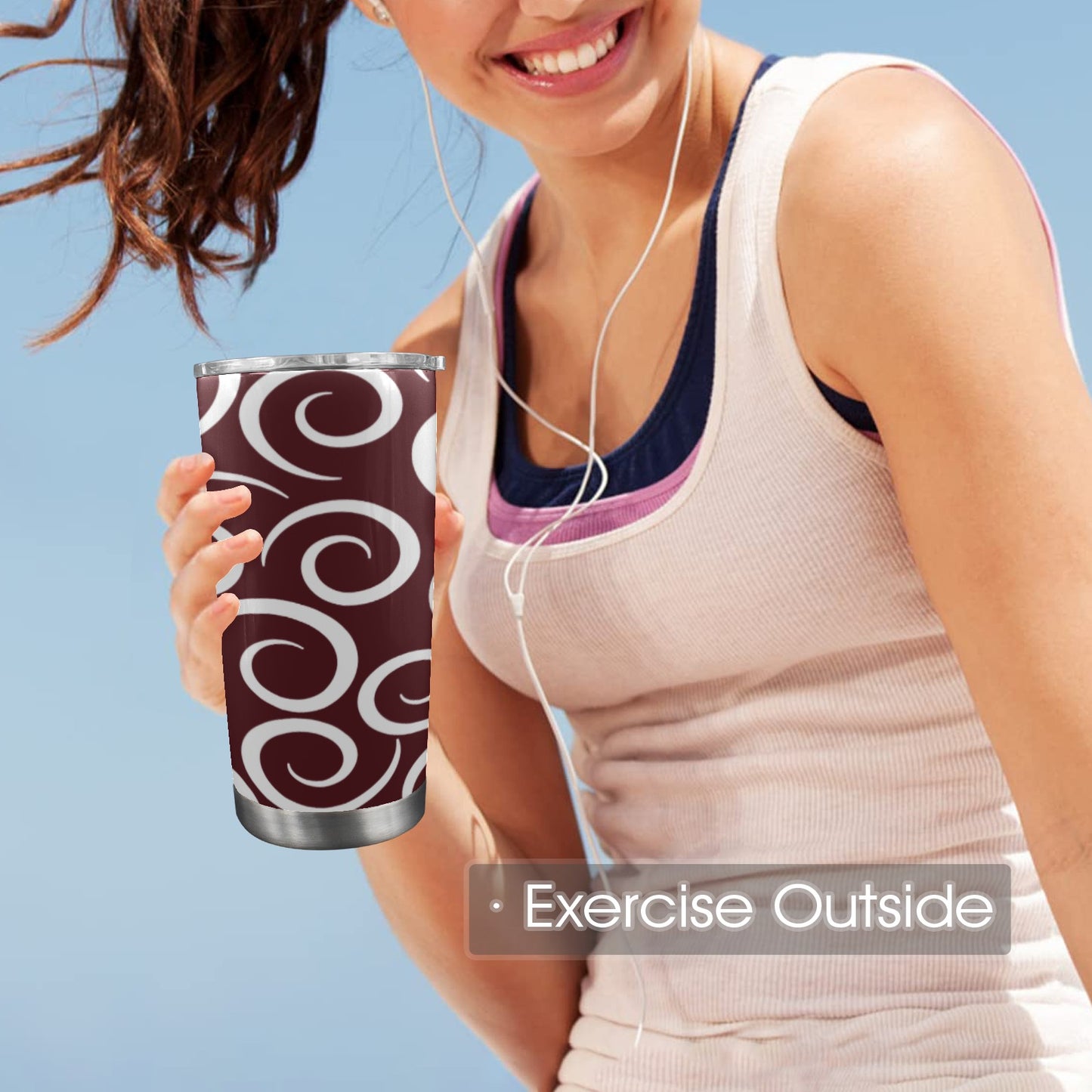 grey swirl maroon background 20oz Mobile Tumbler with Clear Slide Lid