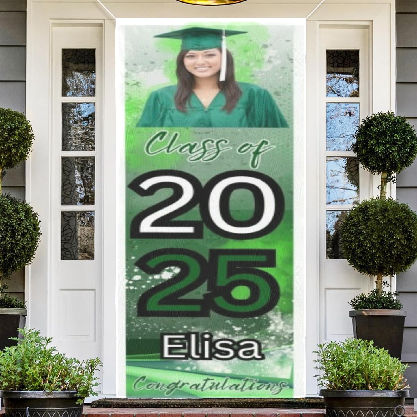 Grad Green door sign custom photo with background Door Banner