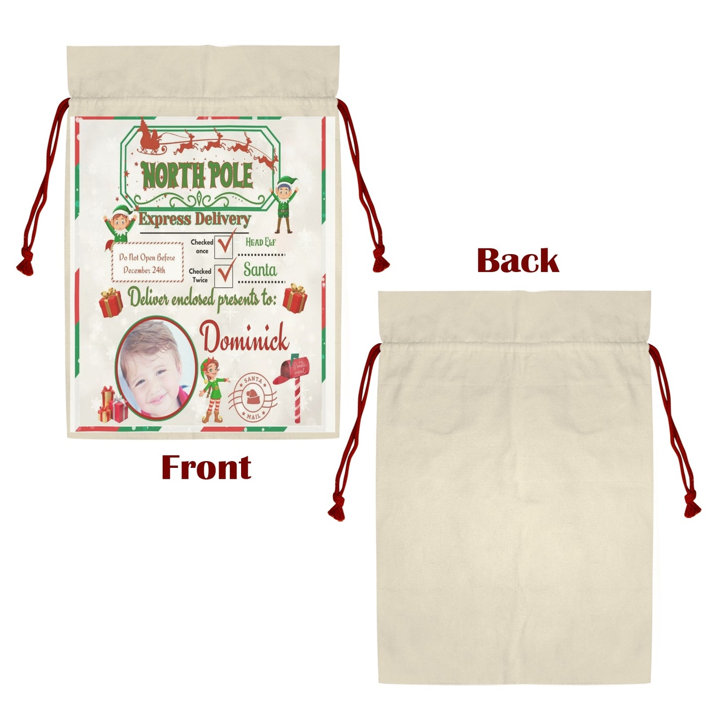 Custom Santa Sack Santa Claus Drawstring Bag 21"x32" (One-Sided Printing)