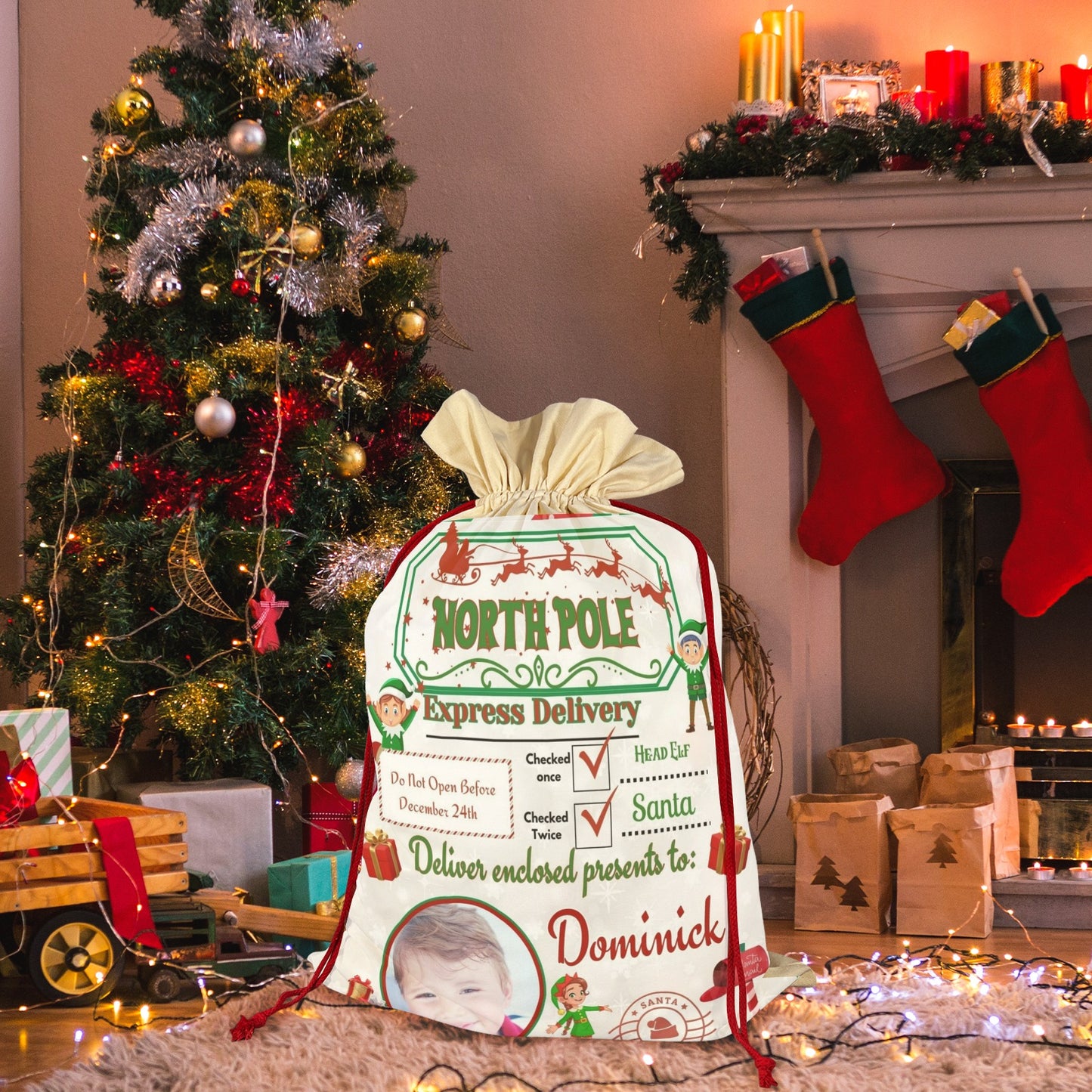 Custom Santa Sack Santa Claus Drawstring Bag 21"x32" (One-Sided Printing)