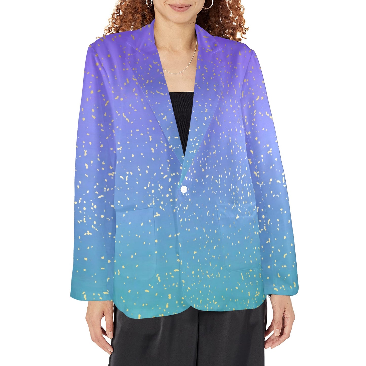 purple-blue gradien womens blazer 1 button Women's All Over Print Blazer (Model H64)