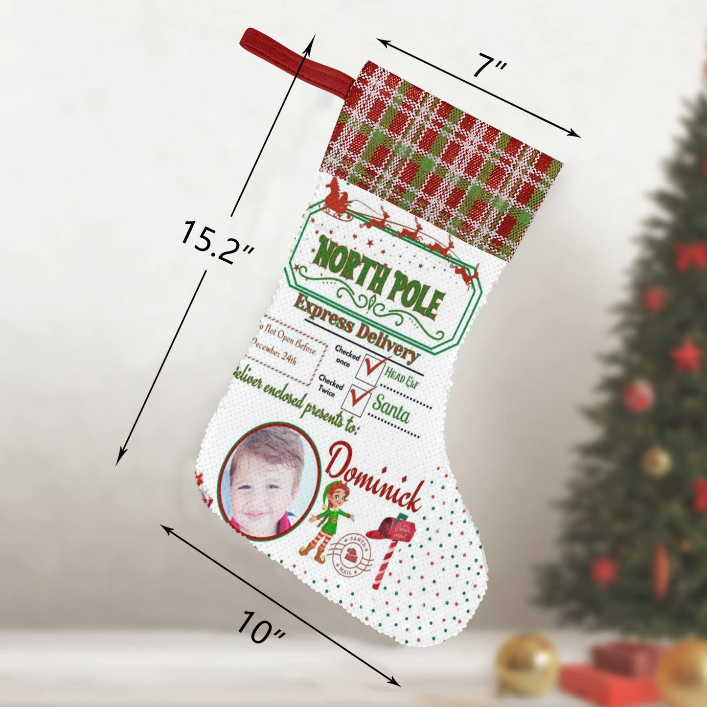 custom Christmas stocking Sequin trim