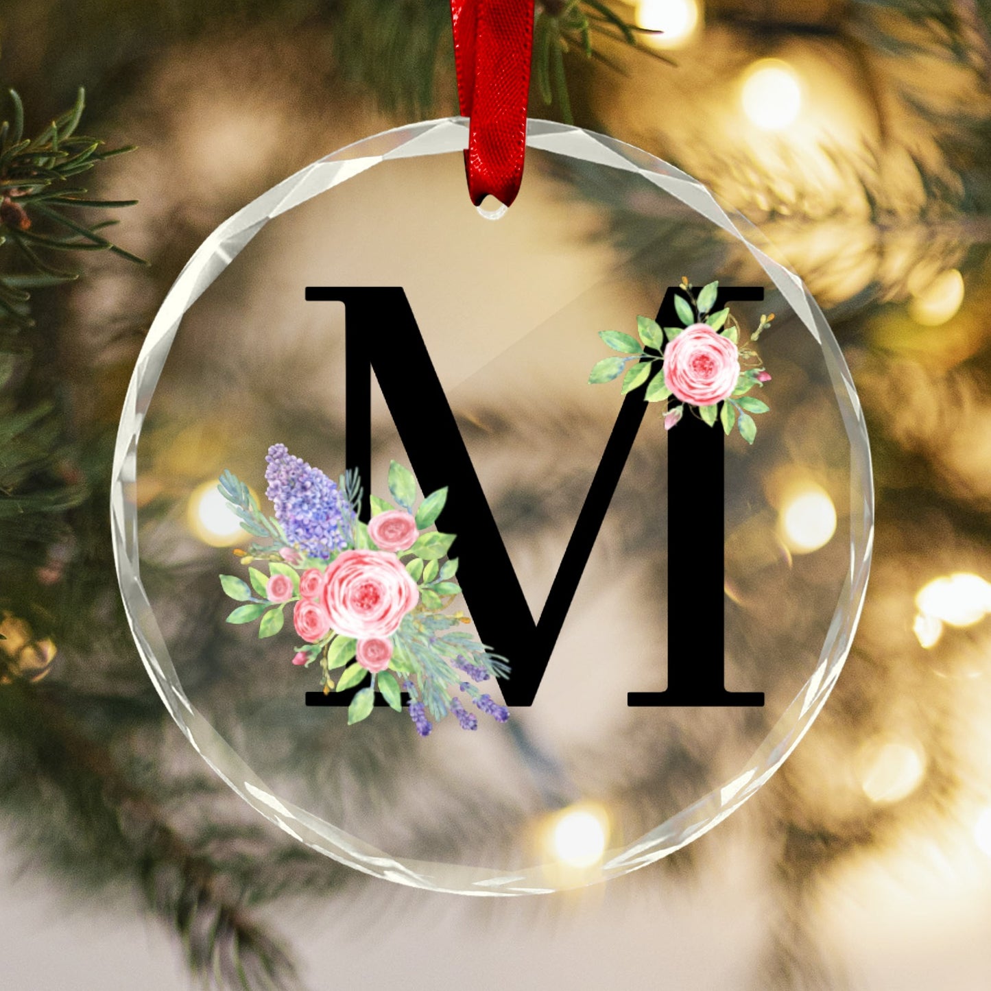 Monogram ornament "M" Round Crystal Glass Ornament-New
