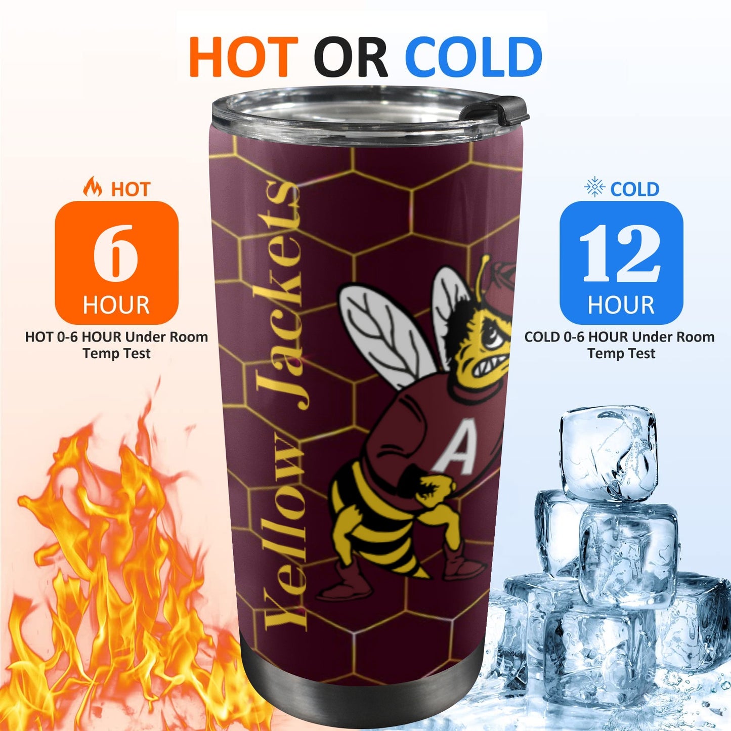 Honeycomb maroon YellowJacket mascot 20oz tumbler 20oz Mobile Tumbler with Lid (Black Lock)