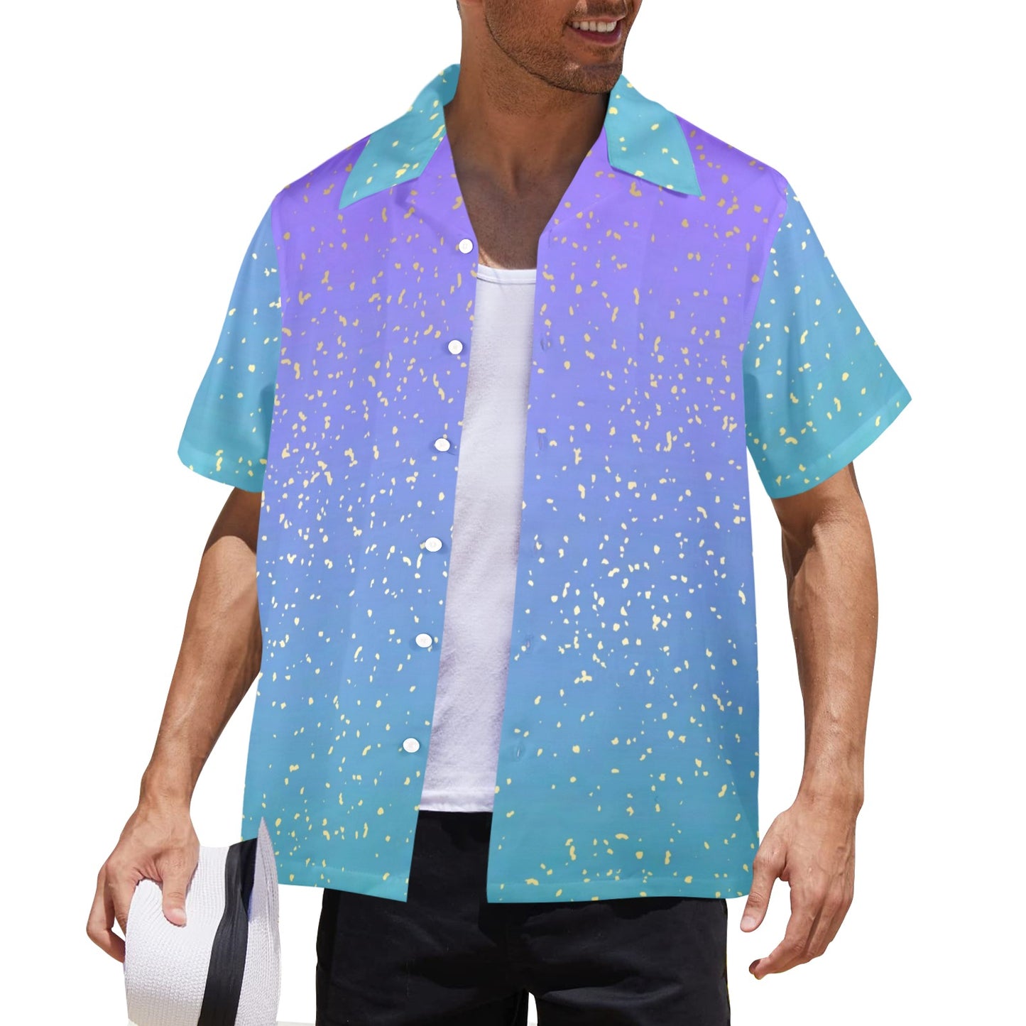 purple-blue gradient mens hawaiin shirt button down front Men's All Over Print Hawaiian Shirt (Model T58)