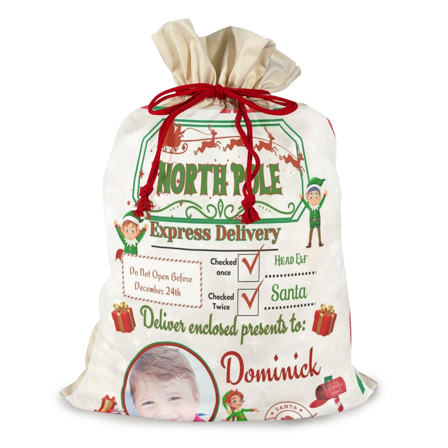Custom Santa Sack Santa Claus Drawstring Bag 21"x32" (One-Sided Printing)